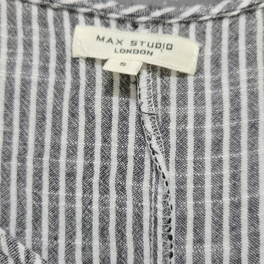 Max Studio Striped Sleeveless Pin Stripe Jumpsuit Rumper Cotton Linen Blend Sm - Picture 13 of 14